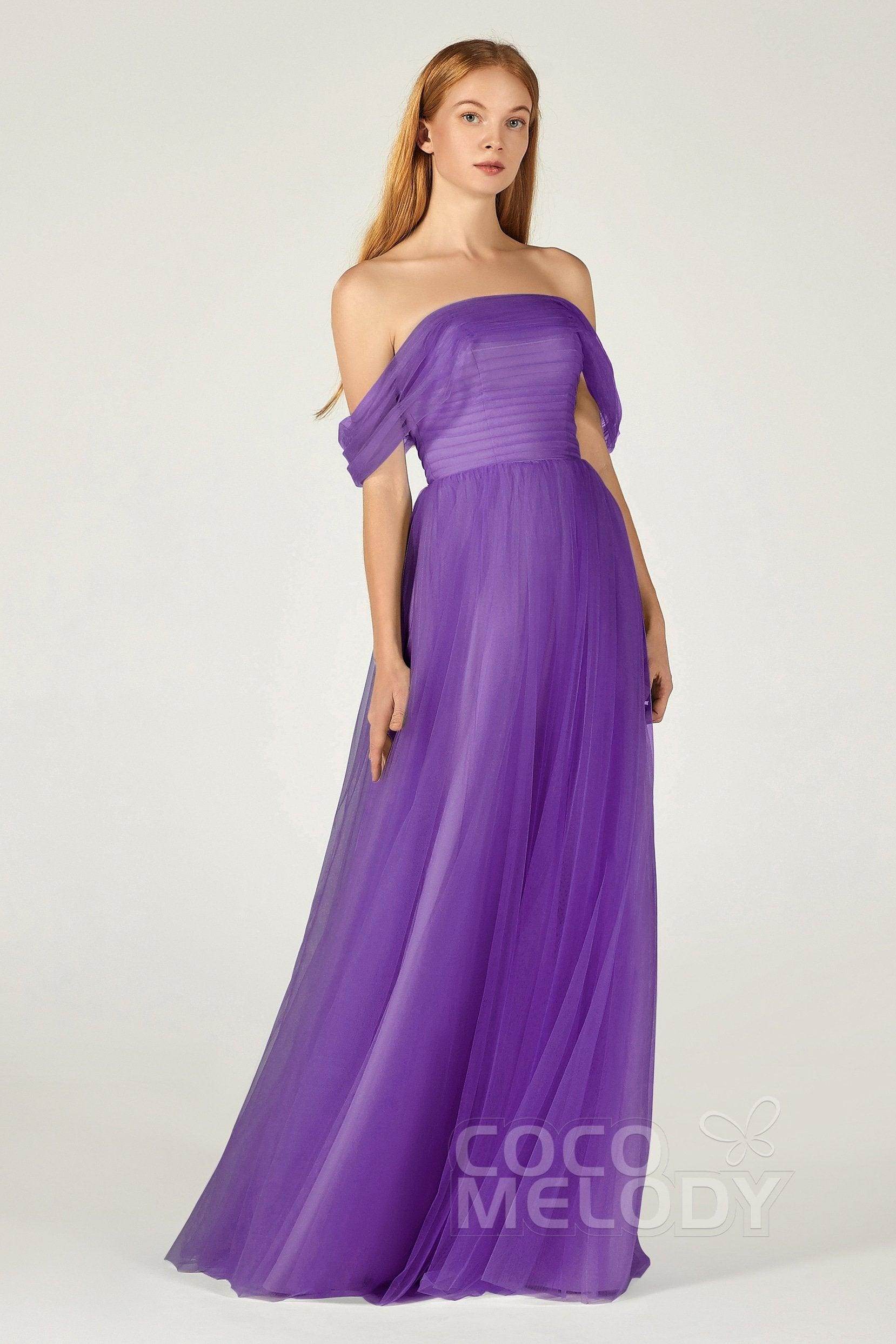 A-Line Floor Length Tulle Bridesmaid Dress CB0382 - COCOMELODY
